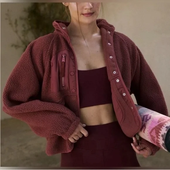 NWT FP Movement X Hatch Hit The Slopes Fleece Jacket, Deep Maroon - Picture 9 of 16